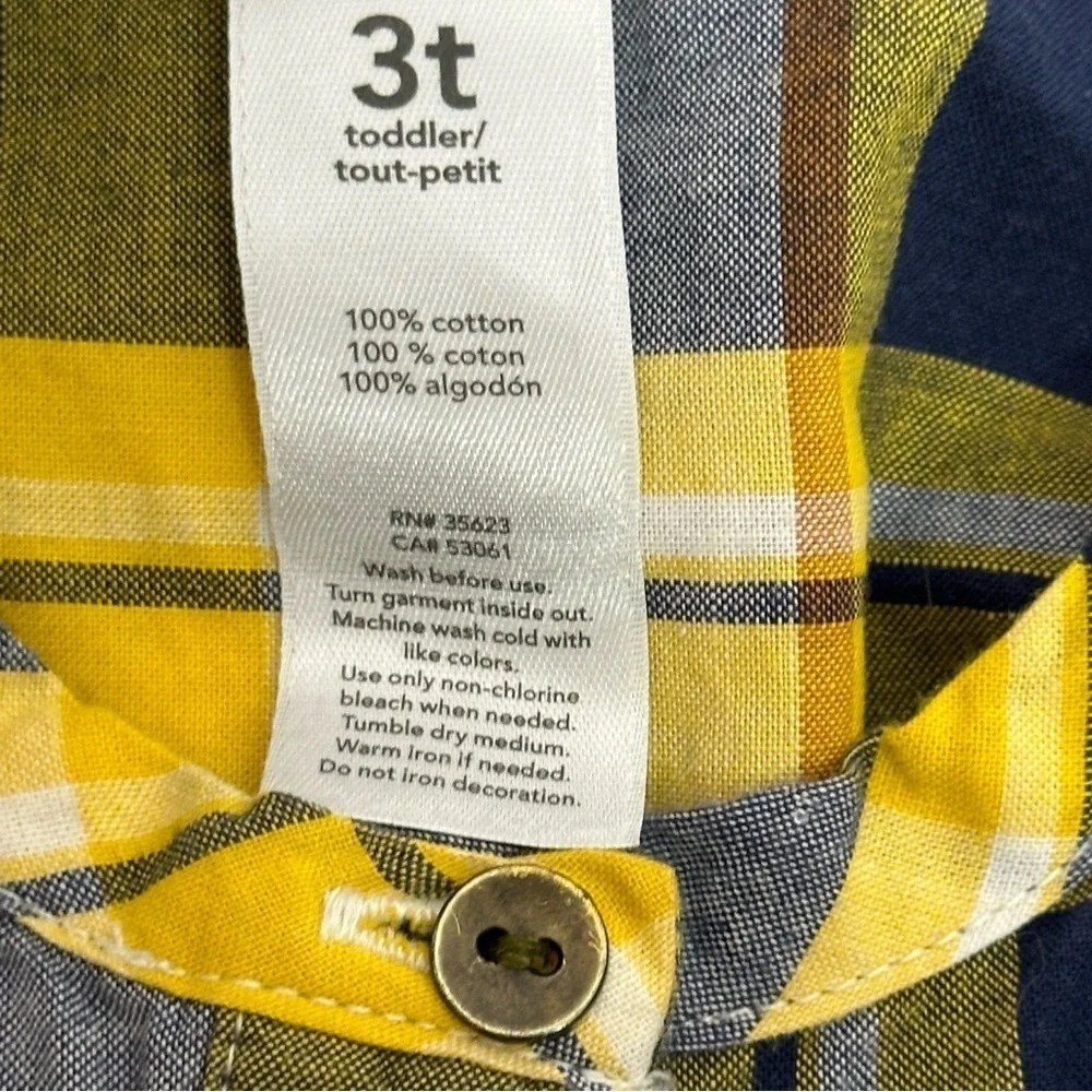 Carter's Size 3T Yellow Blue Plaid Dress Buttons Ruffles
